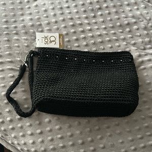 The Sak black crochet wristlet